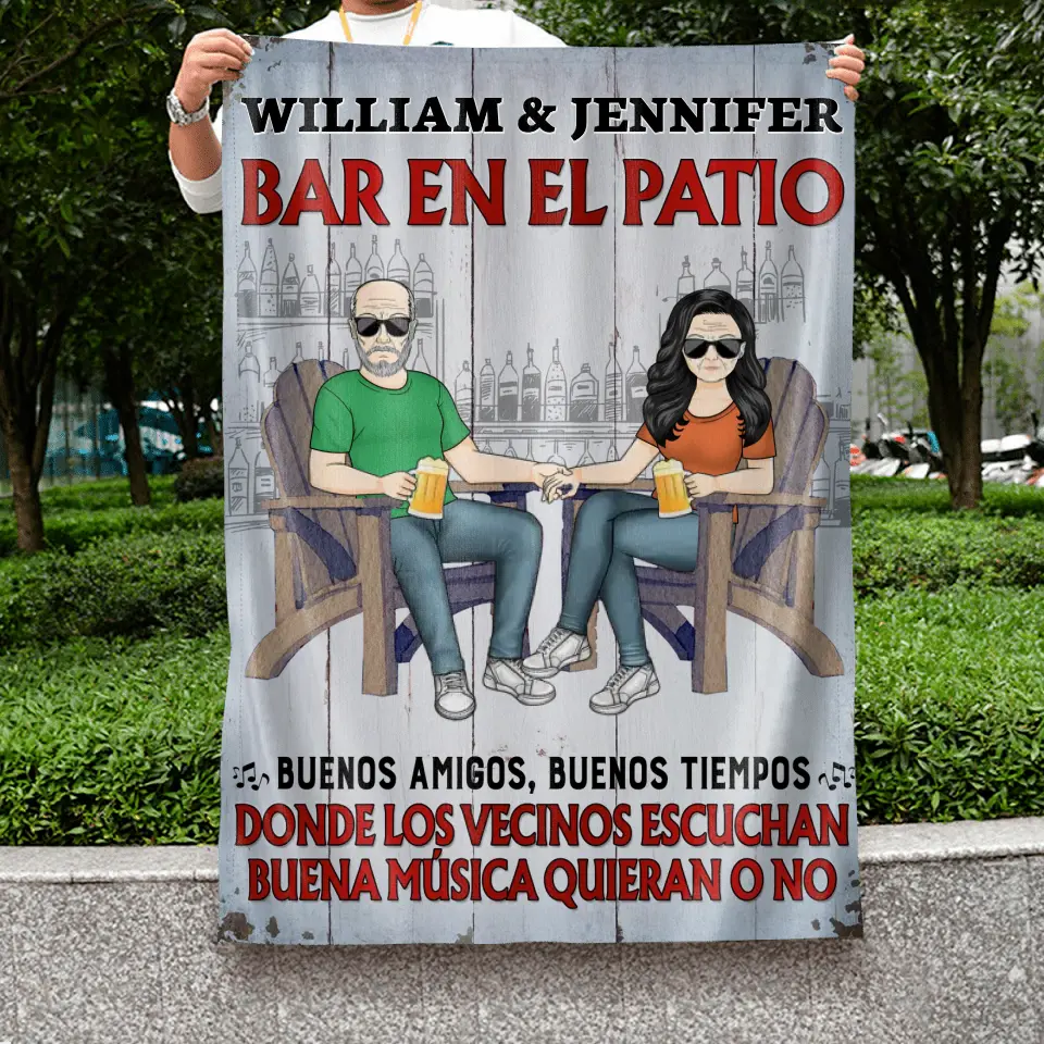 Personalized Couple Graden Flag - Best Gift Idea For Couple - Bar En El Patio - Spanish Verion