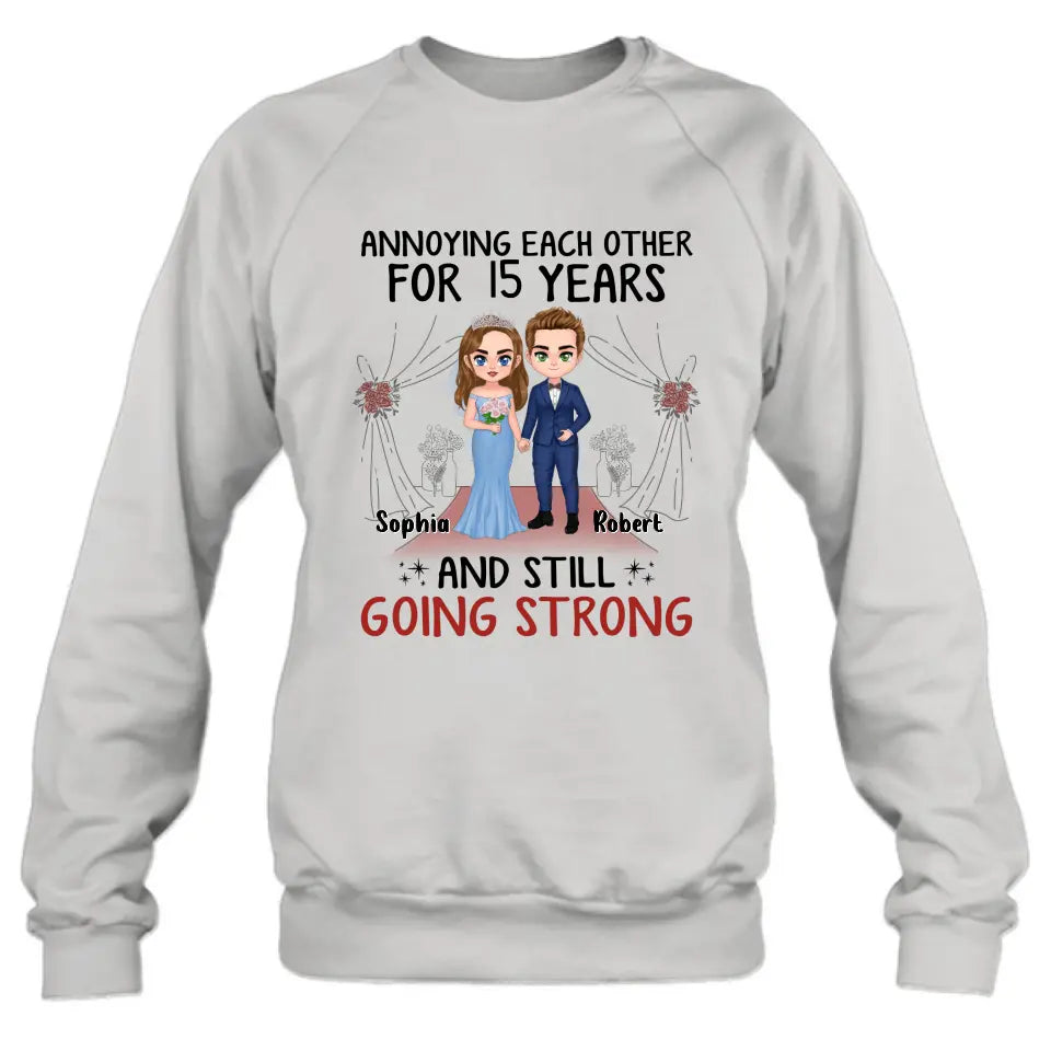 Personalized Chibi Couple Shirt/Hoodie - Best Gift Idea For Couple/Husband/Father's Day - Annoying Each Other For 15 Years And Still Going Strong