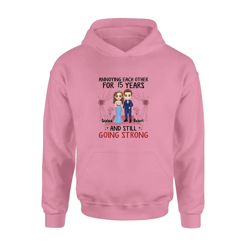 Personalized Chibi Couple Shirt/Hoodie - Best Gift Idea For Couple/Husband/Father's Day - Annoying Each Other For 15 Years And Still Going Strong