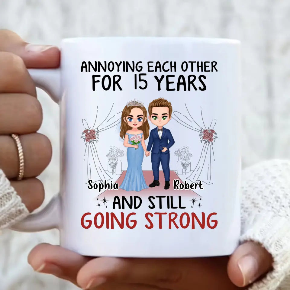Personalized Chibi Couple Coffee Mug - Best Gift Idea For Couple/Husband/Father's Day - Annoying Each Other For 15 Years And Still Going Strong