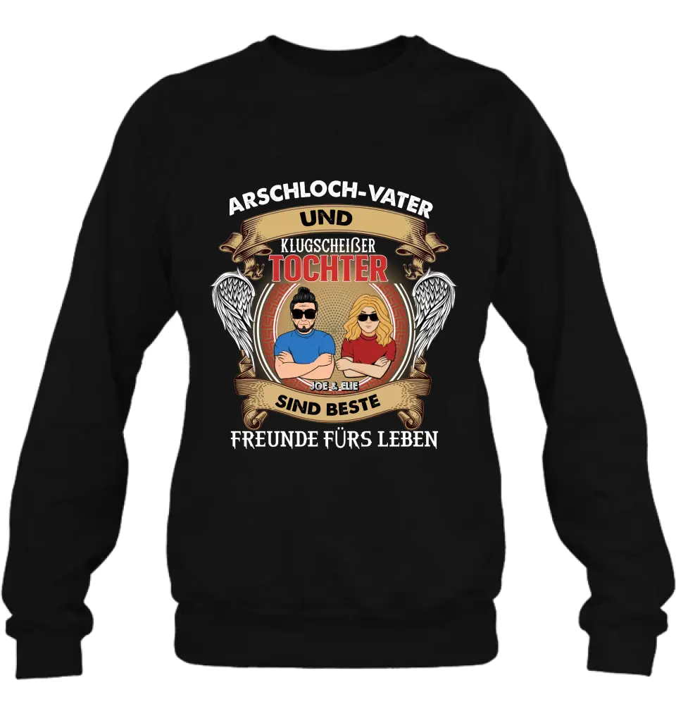 Benutzerdefinierte Personalisierte Papa Und Tochter T-Shirt/Langarm/Sweatshirt/Hoodie – Geschenkidee Für Den Vatertag – Arschloch Papa Und Smartass Tochter Beste Freunde Fürs Leben - German Version