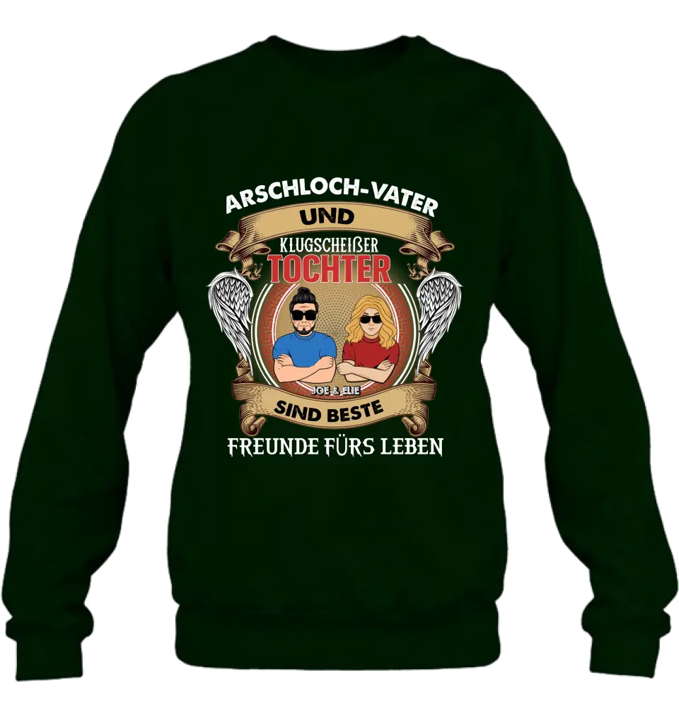 Benutzerdefinierte Personalisierte Papa Und Tochter T-Shirt/Langarm/Sweatshirt/Hoodie – Geschenkidee Für Den Vatertag – Arschloch Papa Und Smartass Tochter Beste Freunde Fürs Leben - German Version