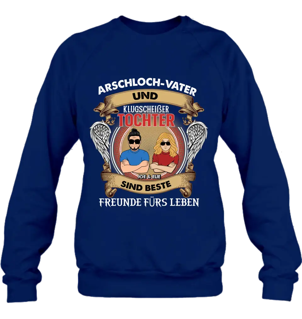 Benutzerdefinierte Personalisierte Papa Und Tochter T-Shirt/Langarm/Sweatshirt/Hoodie – Geschenkidee Für Den Vatertag – Arschloch Papa Und Smartass Tochter Beste Freunde Fürs Leben - German Version