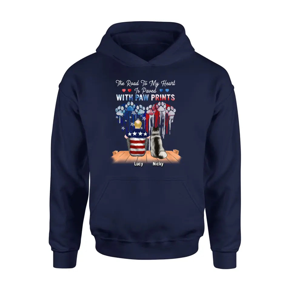 Personalized Dog Mom/Dad Shirt/Hoodie - Gift For Dog Mom/Dad/Dog Lovers/Independence Day - The Road To My Heart Is Paved With Paw Prints