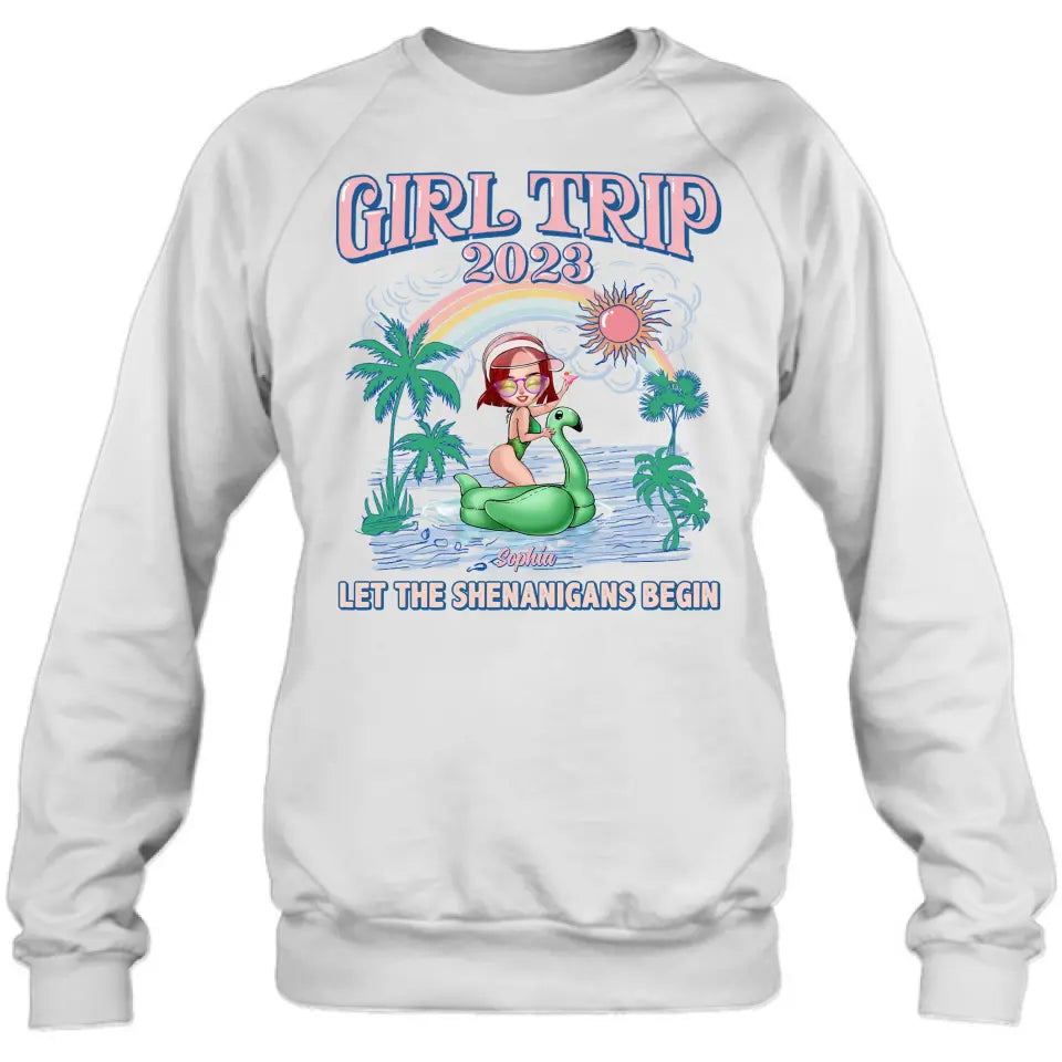 Personalized Girl Trip Shirt/ Hoodie - Gift Idea For Friends/ Besties - Up to 5 Girls - Girl Trip 2023 Let The Shenanigans Begin