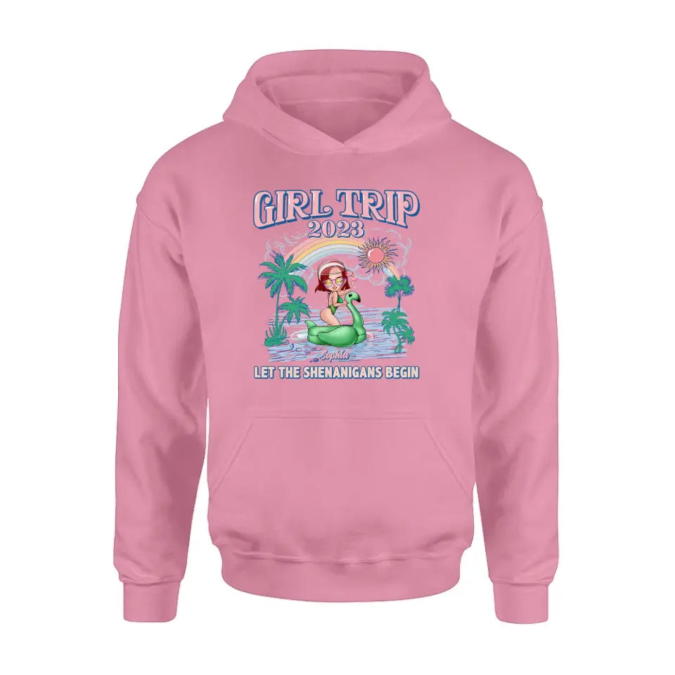 Personalized Girl Trip Shirt/ Hoodie - Gift Idea For Friends/ Besties - Up to 5 Girls - Girl Trip 2023 Let The Shenanigans Begin