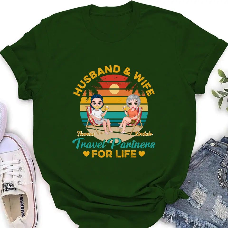 Personalized Traveling Couple Shirt/Pullover Hoodie/Long sleeve/Sweatshirt - Gift Idea For Camping Lover - Husband & Wife Travel Partners For Life