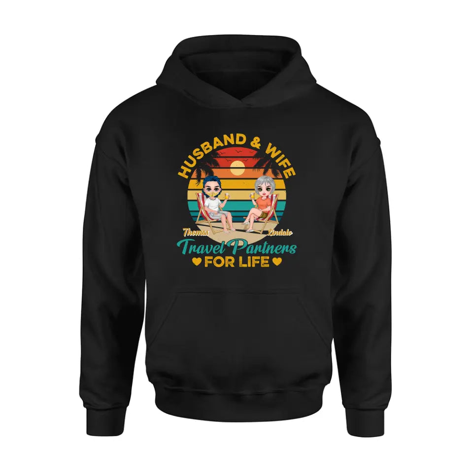Personalized Traveling Couple Shirt/Pullover Hoodie/Long sleeve/Sweatshirt - Gift Idea For Camping Lover - Husband & Wife Travel Partners For Life
