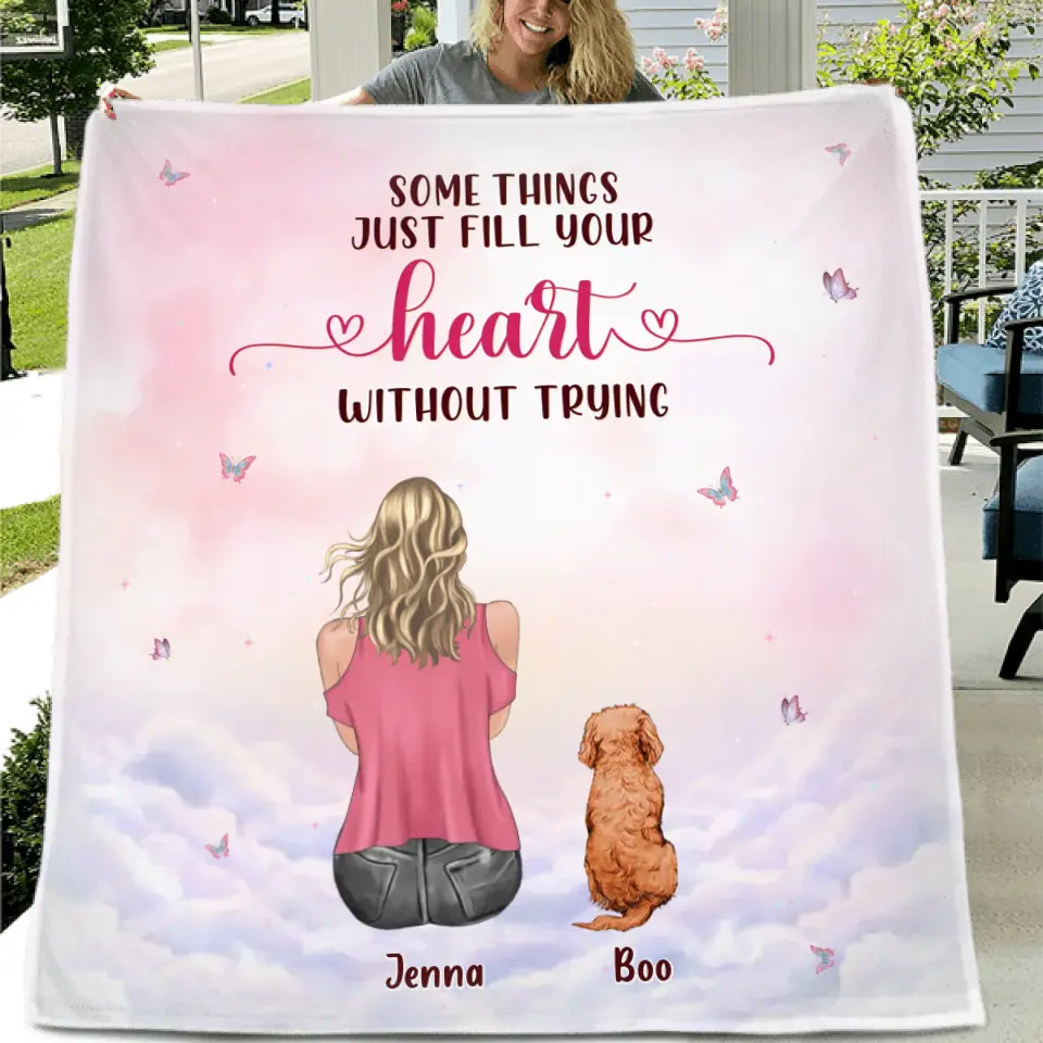 Personalized Dog Mom Pillow Cover/Quilt/Fleece Throw Blanket - Up to 5 Dogs - Gift Idea For Dog Lovers - Some Things Just Fill Your Heart Without Trying