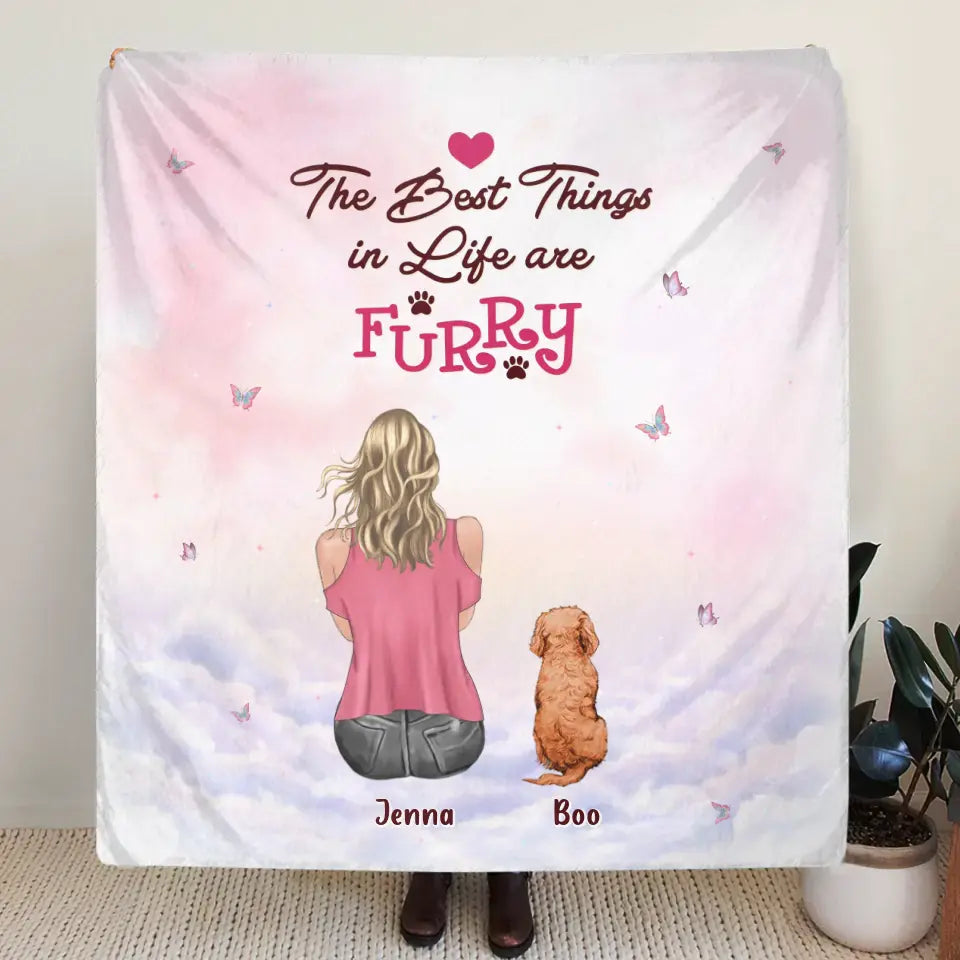 Personalized Dog Mom Pillow Cover/Quilt/Fleece Throw Blanket - Up to 5 Dogs - Gift Idea For Dog Lovers - The Best Things In Life Are Furry