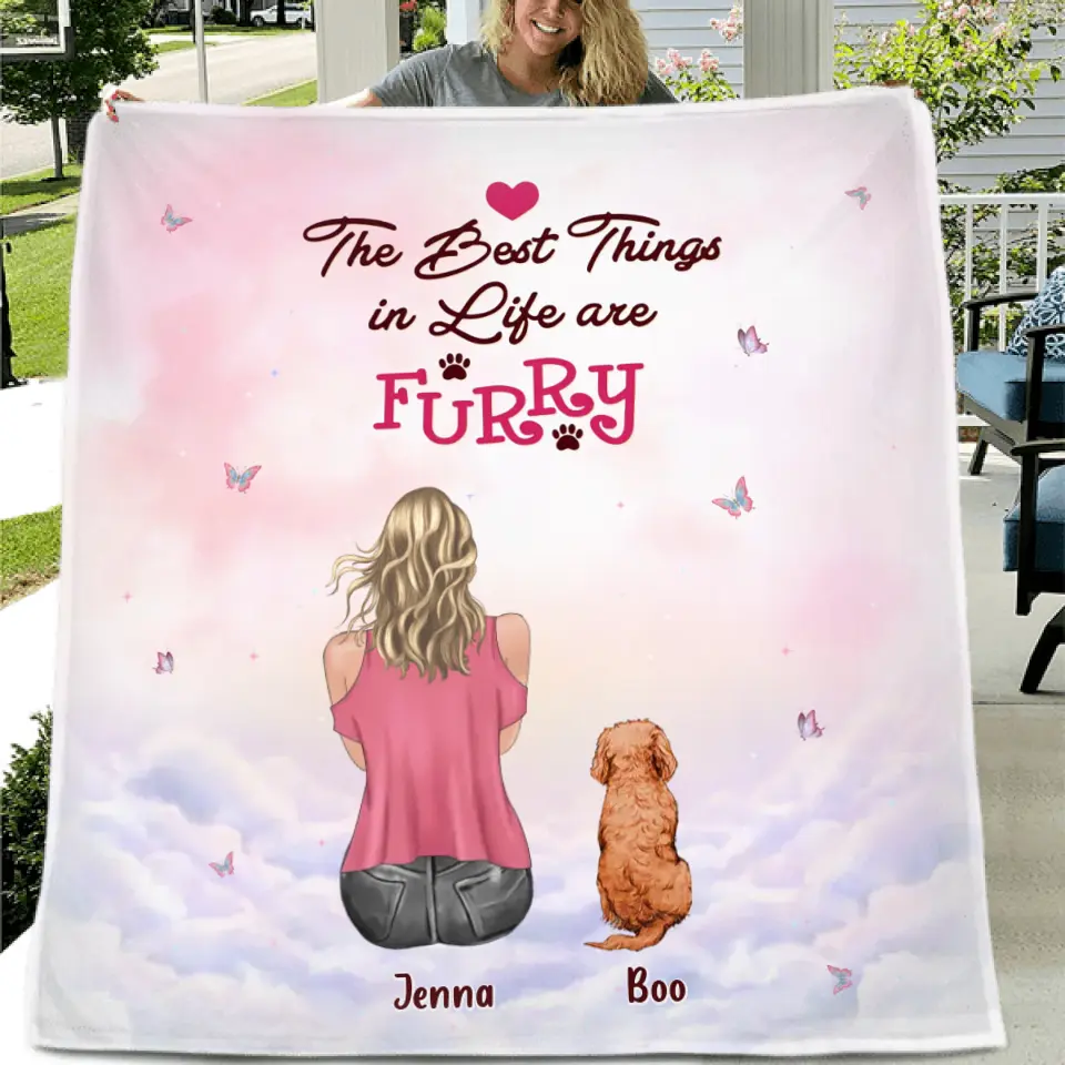 Personalized Dog Mom Pillow Cover/Quilt/Fleece Throw Blanket - Up to 5 Dogs - Gift Idea For Dog Lovers - The Best Things In Life Are Furry