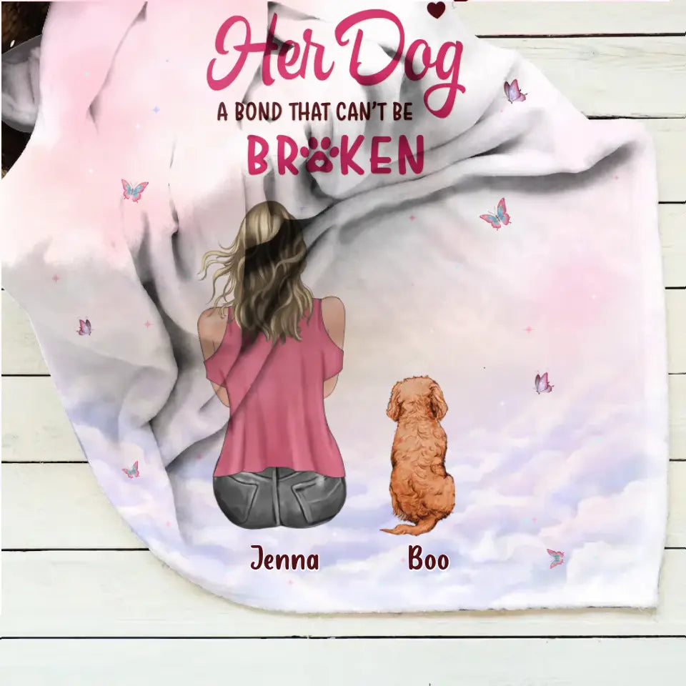 Personalized Dog Mom Pillow Cover/Quilt/Fleece Throw Blanket - Up to 5 Dogs - Gift Idea For Dog Lovers - A Girl And Her Dog A Bond That Can't Be Broken