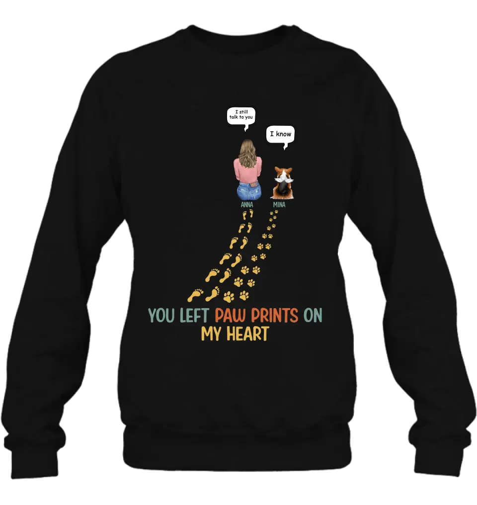 Personalized Memorial Paw Prints T-shirt/Long Sleeve/Sweatshirt/Hoodie - Up to 4 Pets - Gift Idea For Dog/Cat/Rabbit Lover - You Left Paw Prints On My Heart