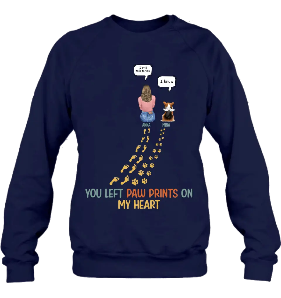Personalized Memorial Paw Prints T-shirt/Long Sleeve/Sweatshirt/Hoodie - Up to 4 Pets - Gift Idea For Dog/Cat/Rabbit Lover - You Left Paw Prints On My Heart