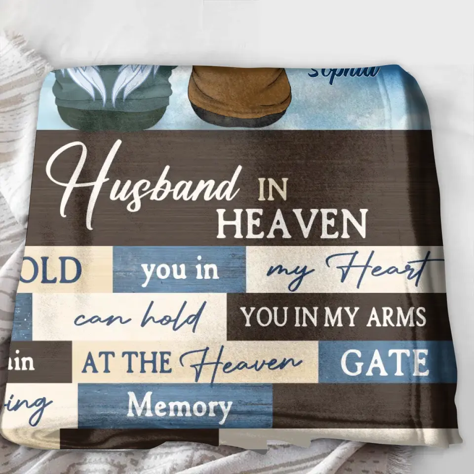 Personalized Couple Quilt/Fleece Throw Blanket - Memorial Gift Idea For Couple - To My Husband In Heaven I'll Hold You In My Heart