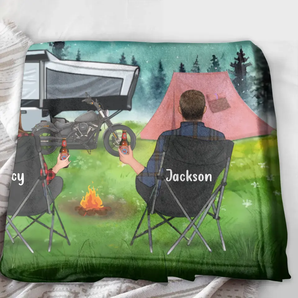 Personalized Camping Fleece Throw Blanket/Quilt - Gift Idea For Couple, Camping Lovers - Happy Campers