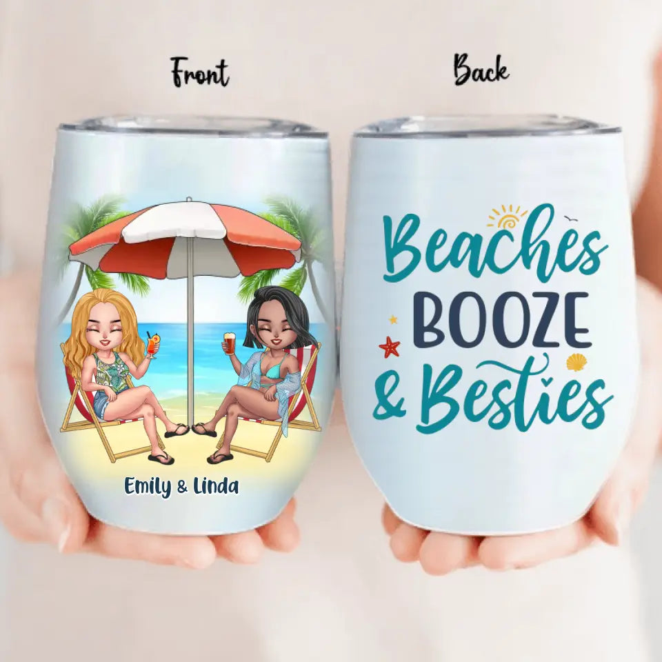 Personalized Beach Girls Bestie Wine Tumbler - Gift Idea For Beach Lovers/Friends - Beaches Booze & Besties