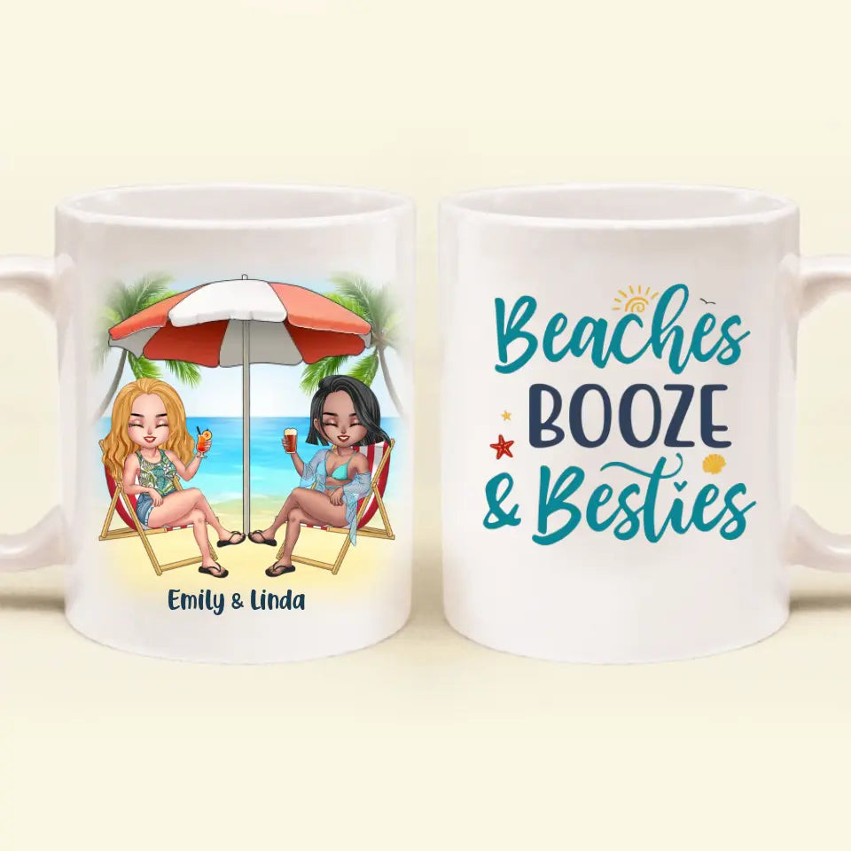 Personalized Beach Girls Bestie Mug - Gift Idea For Beach Lovers/Friends - Beaches Booze & Besties