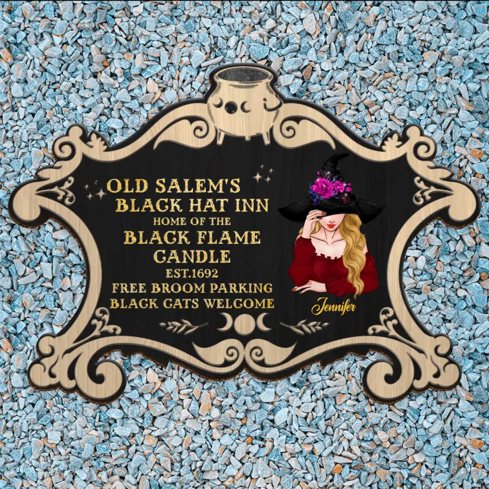 Personalized Witch Doormat - Gift Idea For Halloween/Witch/Pagan Decor - Old Salem's Black Hat Inn Home Of The Black Flame Candle
