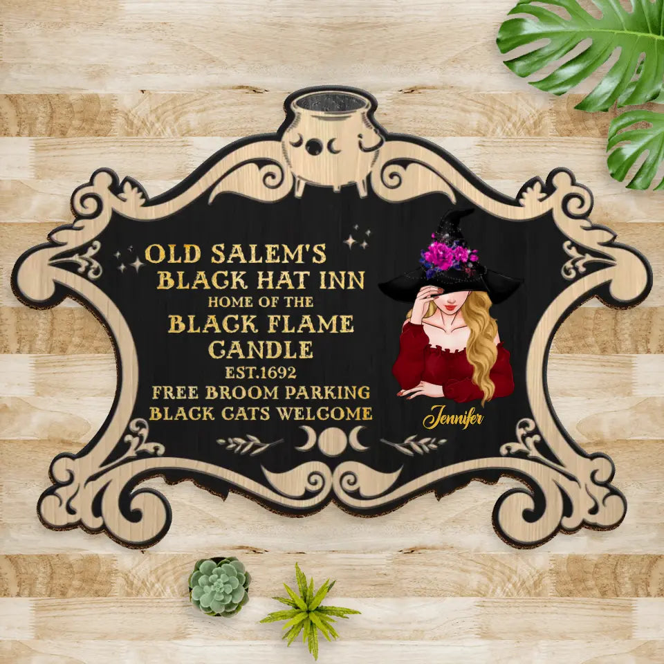 Personalized Witch Doormat - Gift Idea For Halloween/Witch/Pagan Decor - Old Salem's Black Hat Inn Home Of The Black Flame Candle
