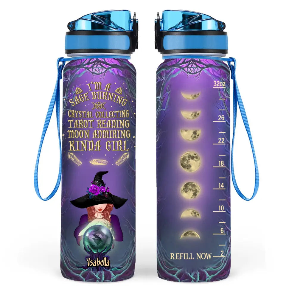 Personalized Witch Water Tracker Bottle - Gift Idea for Witch Lovers - I'm A Sage Burning Crystal Collecting