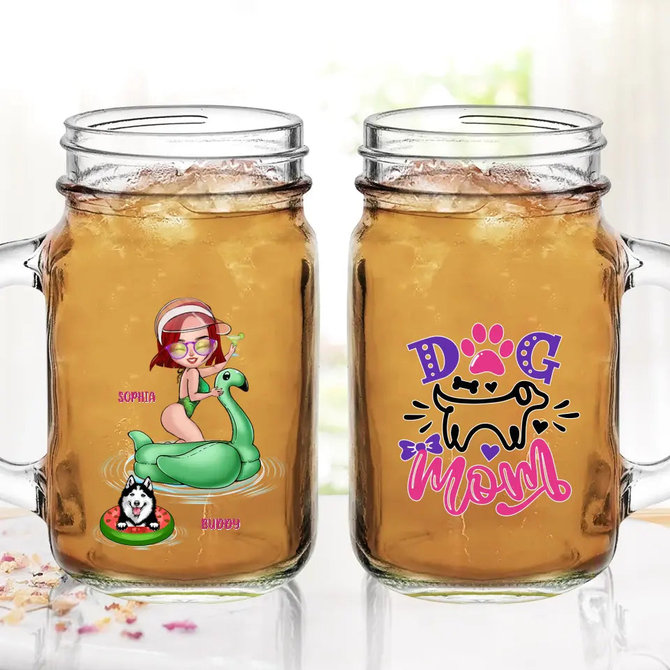 Personalized Dog Mom Mason Jug with Straw - Up to 4 Dogs - Gift Idea for Dog Lovers - Rockin' The Dog Mom Life