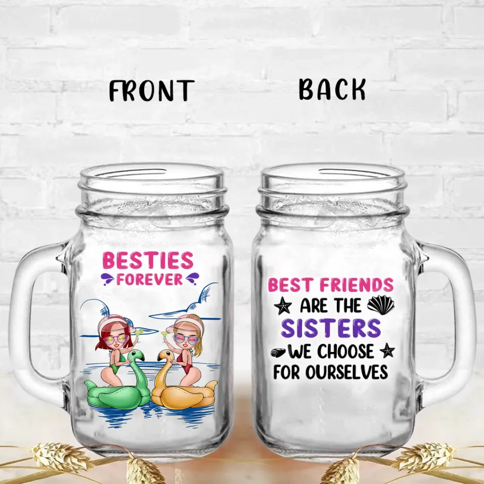 Personalized Beach Friends Mason Jug with Straw - Gift Idea for Friends/Besties - Best Friends Are The Sister We Choose For Ourselves