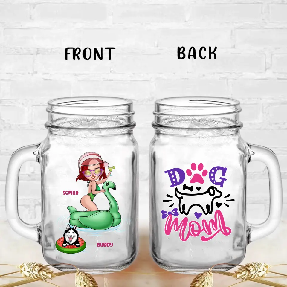 Personalized Dog Mom Mason Jug with Straw - Up to 4 Dogs - Gift Idea for Dog Lovers - Rockin' The Dog Mom Life