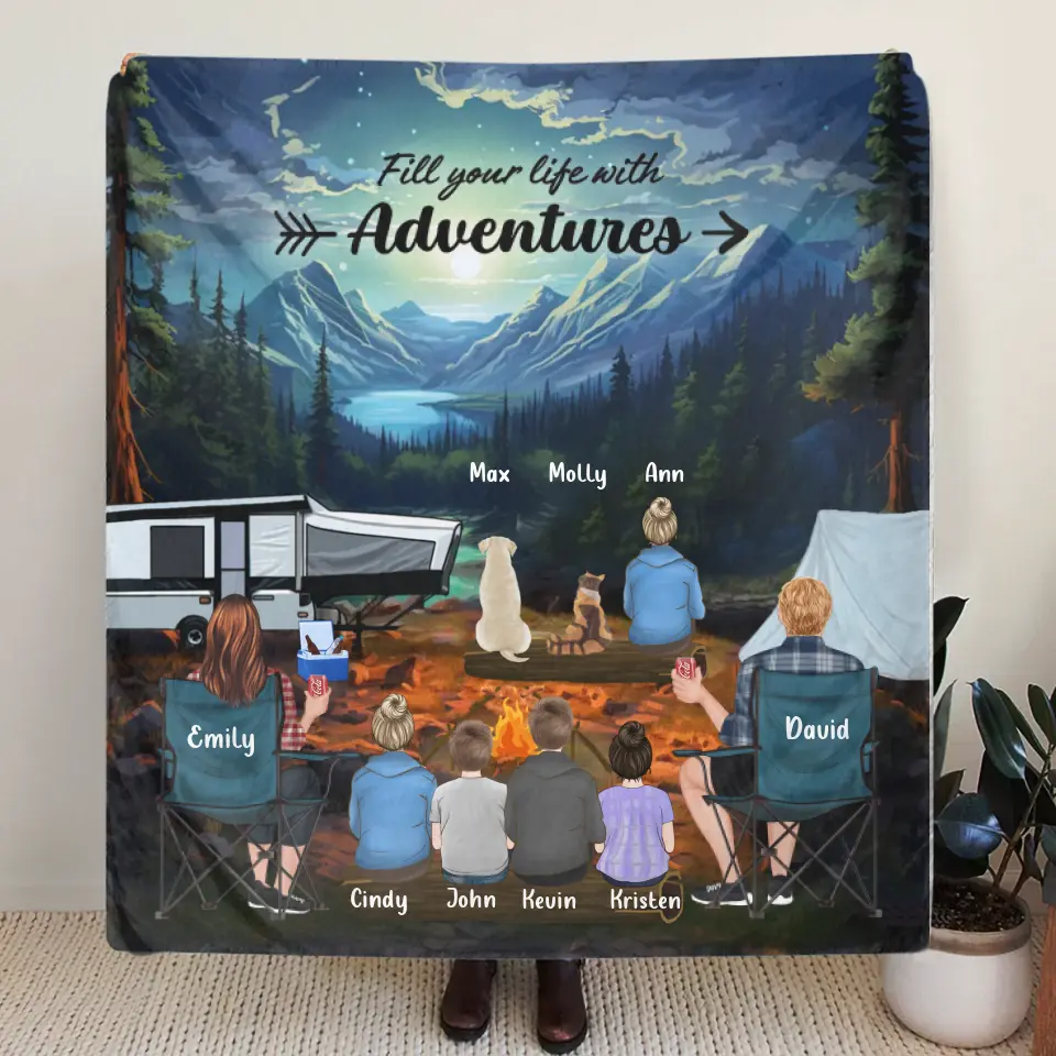 Personalized Rocky Mountain National Park Quilt/Fleece Throw Blanket - Gift Idea For Couple, Camping Lovers, Family - Up to 5 Kids, 4 Pets - Fill Your Life With Adventures