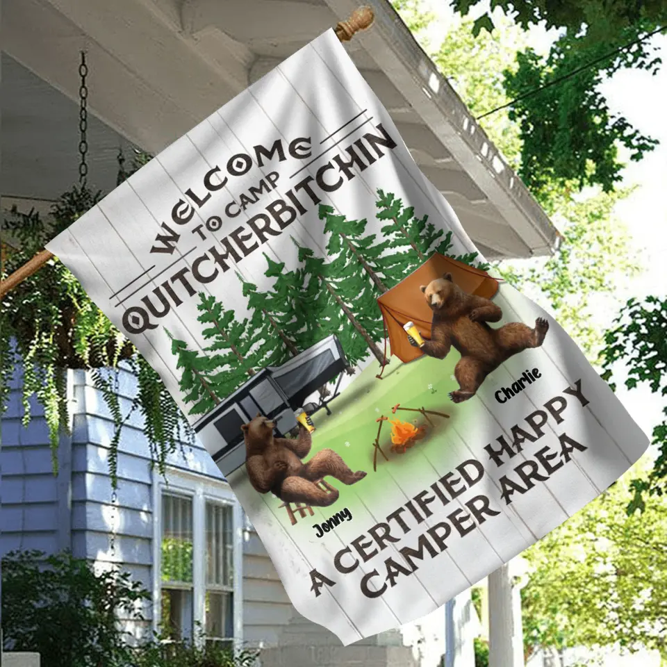 Personalized Camping Friends Flag - Up to 7 Bears - Gift Idea for Camping Lovers/Friends - If I'm Drunk It's My Camping Friends' Fault