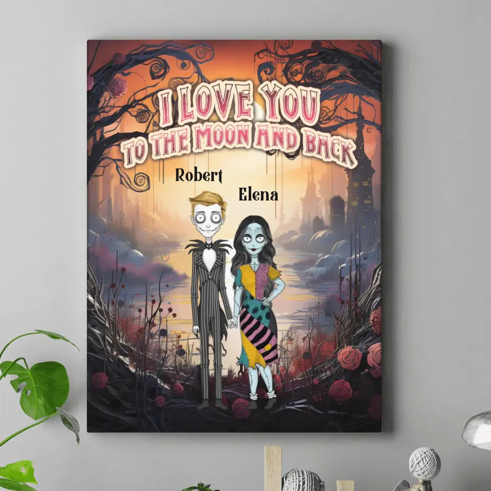 Personalized Horror Vertical Canvas - Gift Idea For Couple/Halloween - I Love You To The Moon & Back