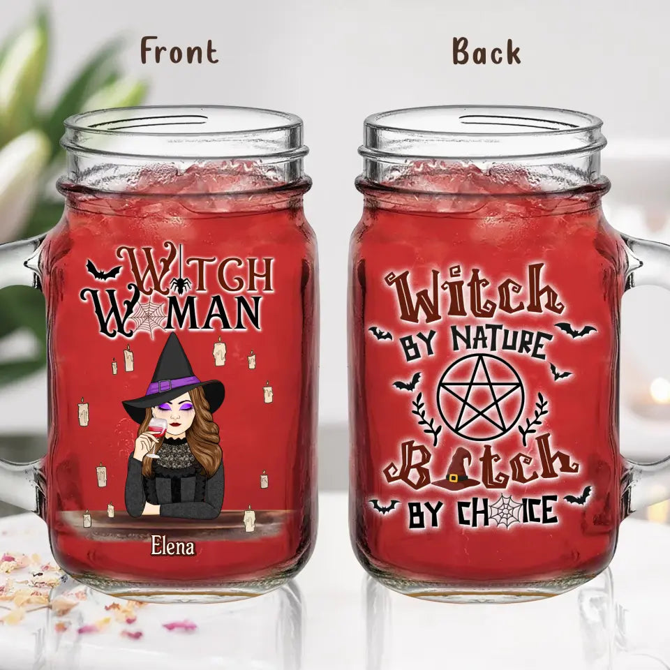 Personalized Witch Woman Mason Jug With Straw - Gift Idea For Besties/Witches/Halloween - Witch By Nature