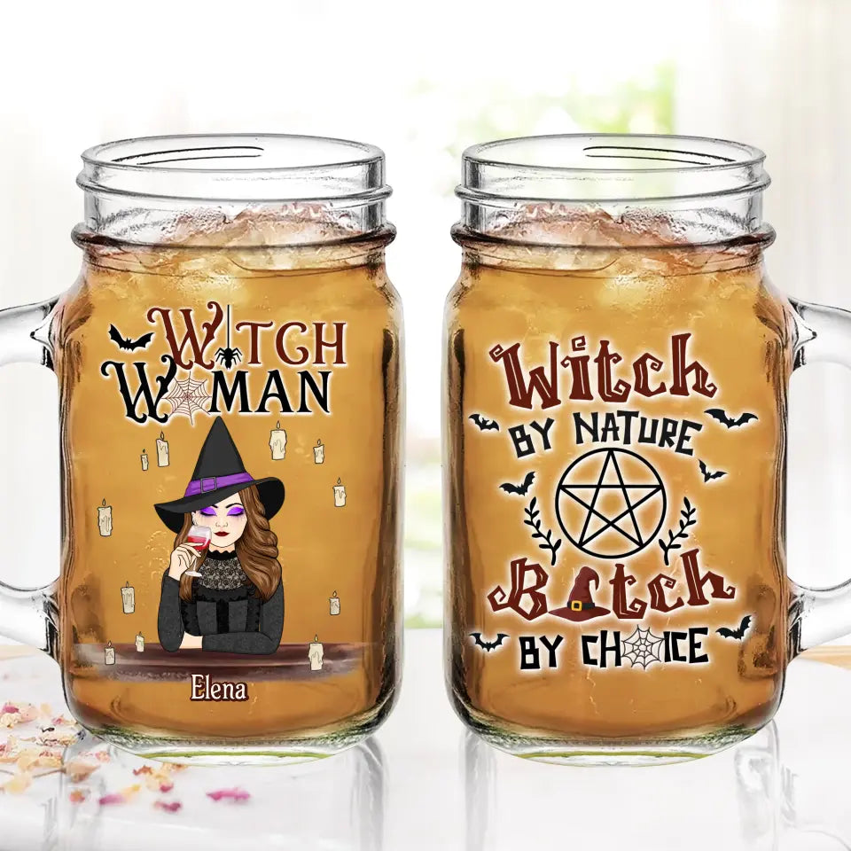 Personalized Witch Woman Mason Jug With Straw - Gift Idea For Besties/Witches/Halloween - Witch By Nature