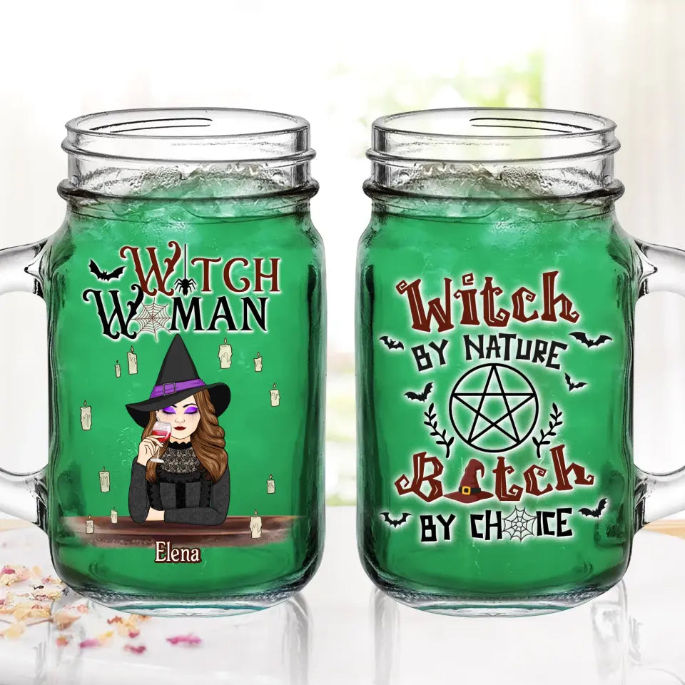 Personalized Witch Woman Mason Jug With Straw - Gift Idea For Besties/Witches/Halloween - Witch By Nature