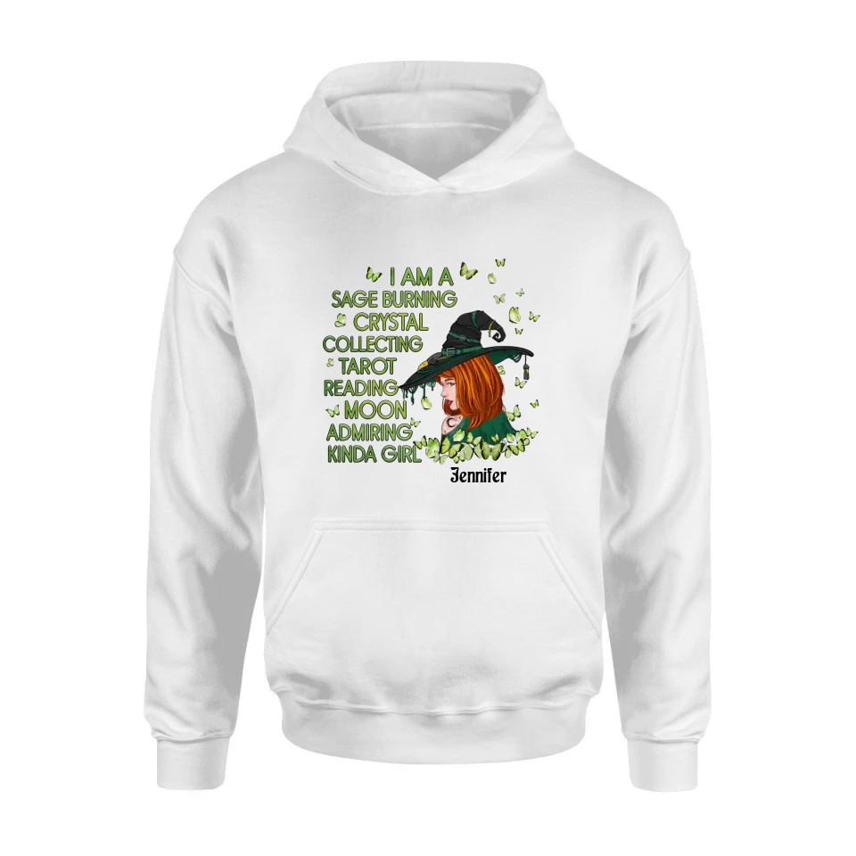 Personalized Witch Shirt/Hoodie - Gift Idea For Halloween - I Am A Sage Burning Crystal Collecting Tarot Reading Moon Admiring Kinda Girl