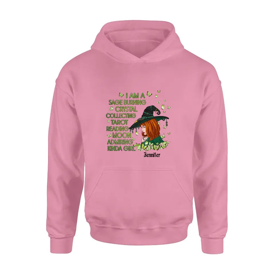 Personalized Witch Shirt/Hoodie - Gift Idea For Halloween - I Am A Sage Burning Crystal Collecting Tarot Reading Moon Admiring Kinda Girl