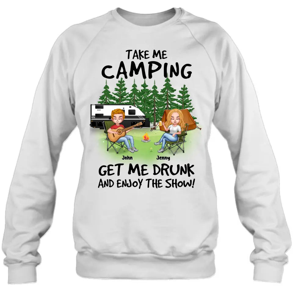 Personalized Camping Guitar Shirt/Hoodie - Up to 6 People - Gift Idea for Camping Lovers - Take Me Camping Get Me Drunk And Enjoy The Show!