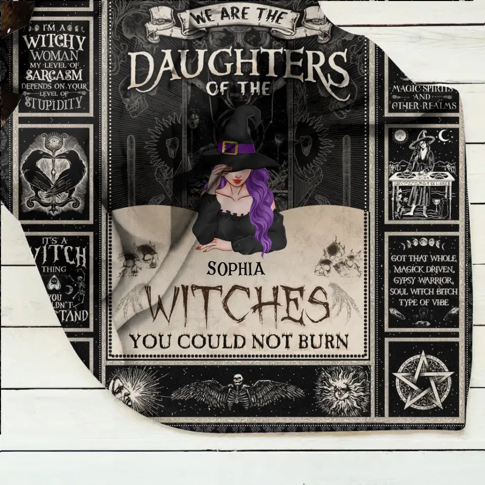 Personalized Witch Fleece Throw Blanket/Quilt - Up to 3 Witches - Gift Idea for Halloween - We Are The Daughters Of The Witches You Could Not Burn