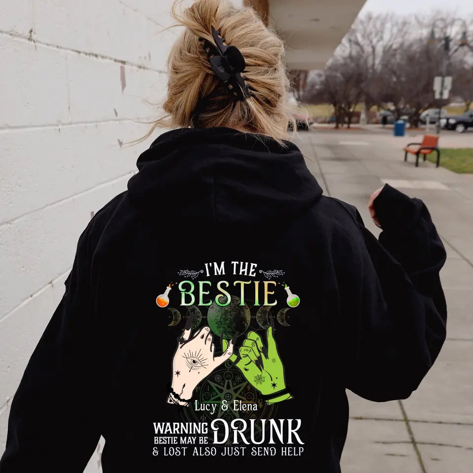 Personalized Witch Besties Pullover Hoodie Back - Gift Idea For Halloween/Witch Lovers/Besties - I'm The Bestie