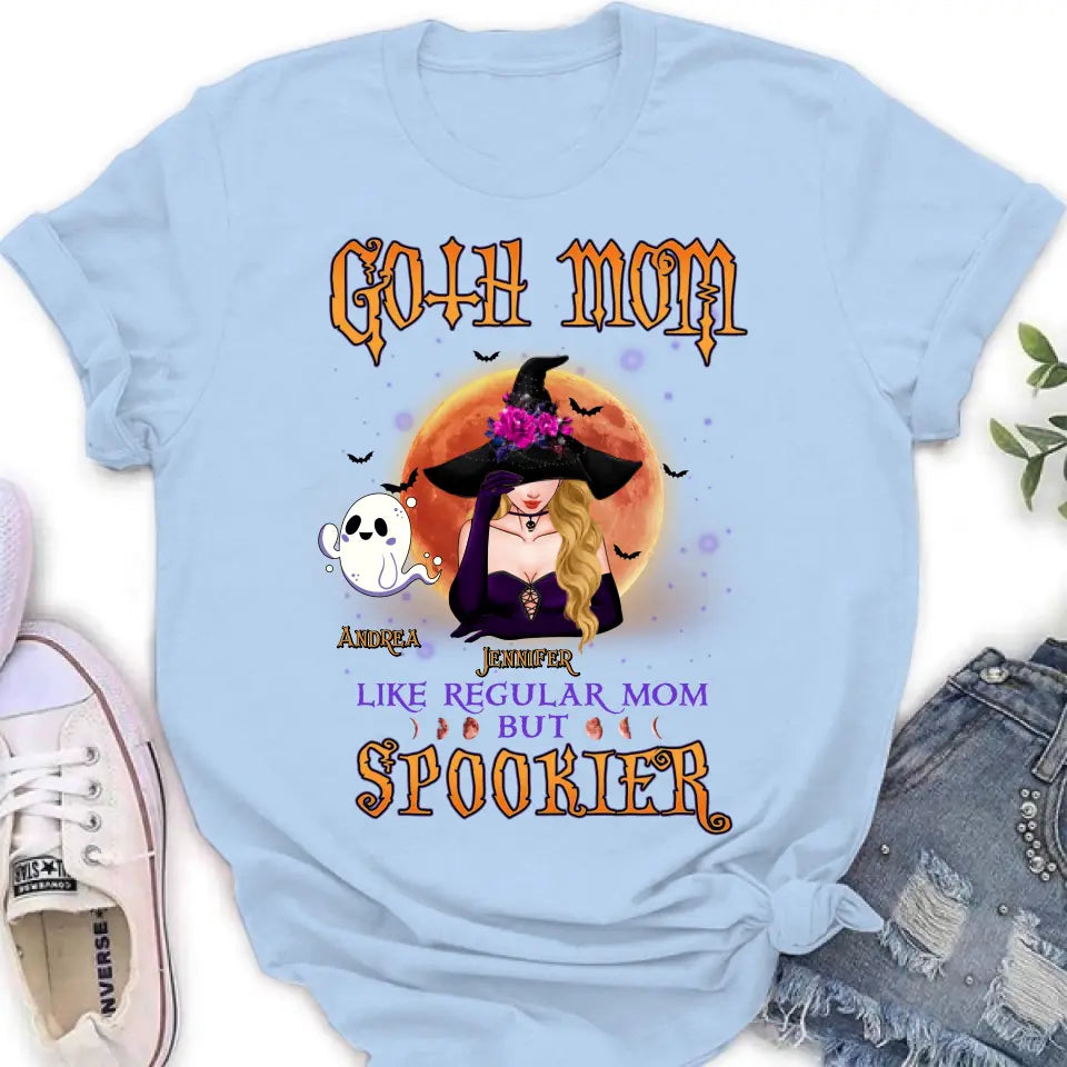 Personalized Goth Mom Shirt/Hoodie - Up to 5 Children - Halloween Gift Idea for Mom - Goth Mom Like Regular Mom But Spookier
