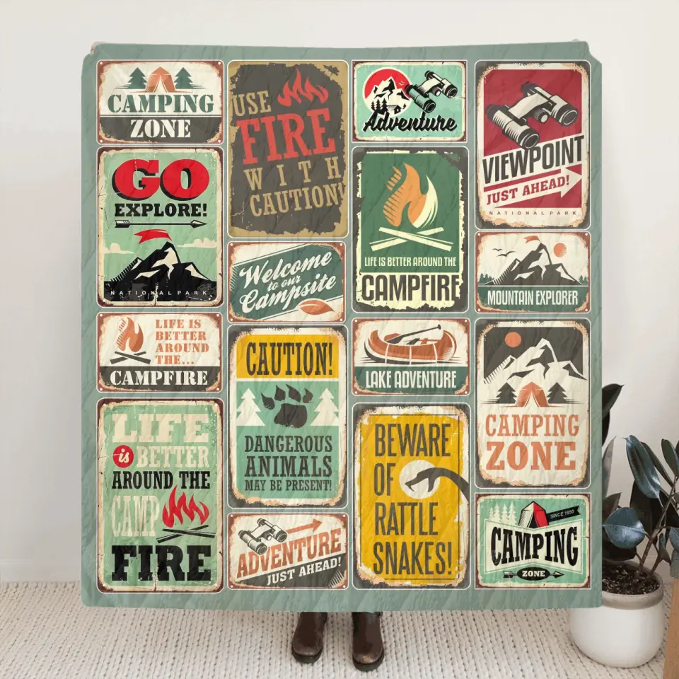 Camping Fleece Throw Blanket/Quilt - Gift Idea For Family/ Camping Lover - Camping Zone