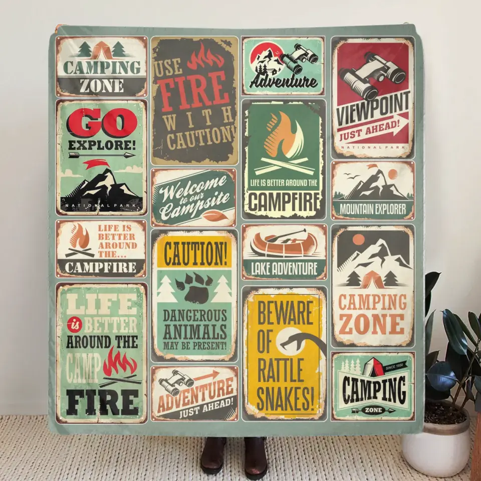 Camping Fleece Throw Blanket/Quilt - Gift Idea For Family/ Camping Lover - Camping Zone