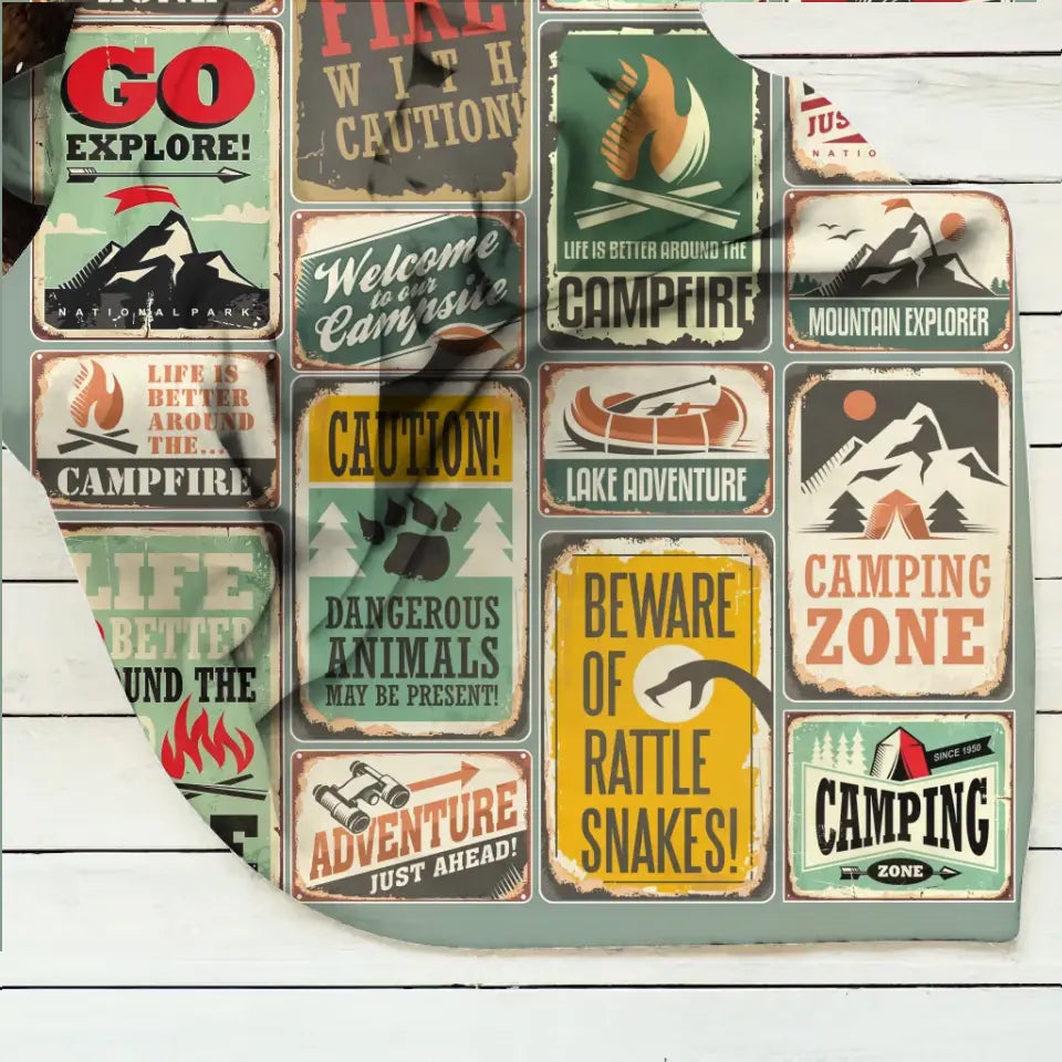 Camping Fleece Throw Blanket/Quilt - Gift Idea For Family/ Camping Lover - Camping Zone