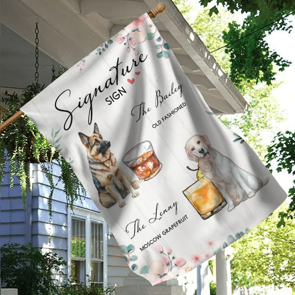 Personalized Wedding Flag Sign - Upload Up to 2 Pet's Photo - Wedding Gift Idea For Couple/Dog Lover - Signature Drink Sign