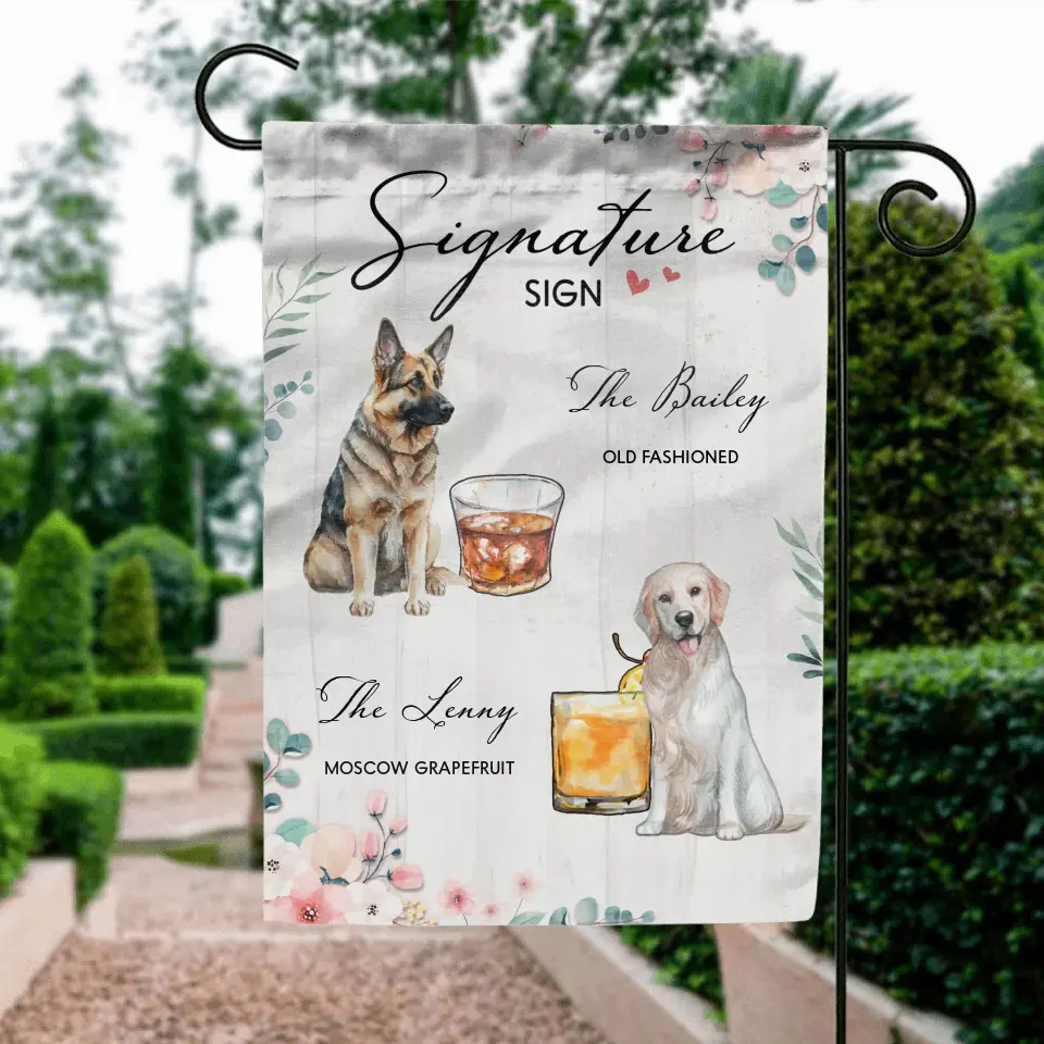 Personalized Wedding Flag Sign - Upload Up to 2 Pet's Photo - Wedding Gift Idea For Couple/Dog Lover - Signature Drink Sign