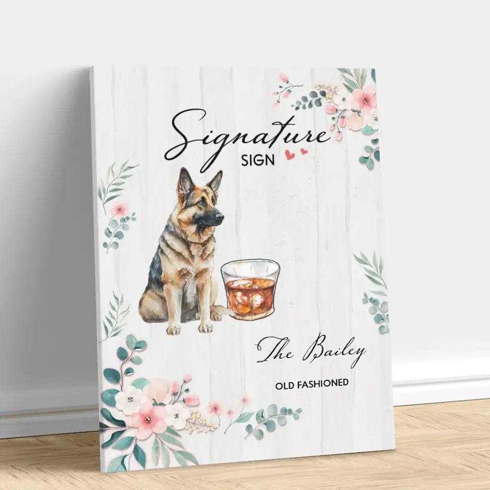 Personalized Wedding Canvas - Upload Up to 2 Pet's Photo - Wedding Gift Idea For Couple/Dog Lover - Signature Drink Sign
