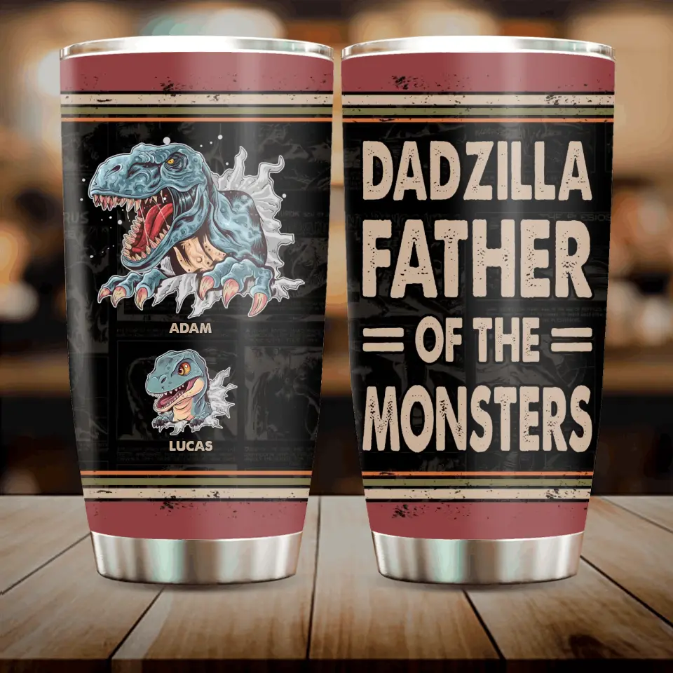 Personalized Father Dinosaur Tumbler - Gift Idea For Dad/Father - Up to 5 Kids - Dadzilla Father Of The Monsters