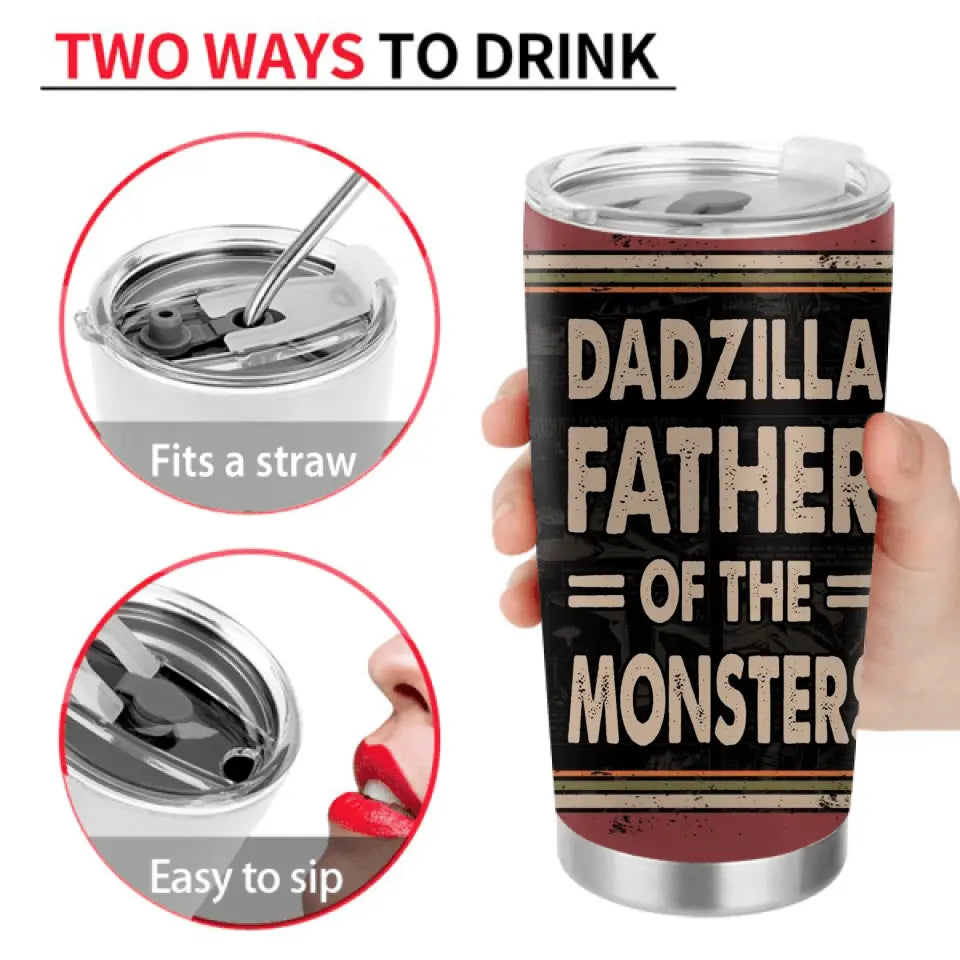 Personalized Father Dinosaur Tumbler - Gift Idea For Dad/Father - Up to 5 Kids - Dadzilla Father Of The Monsters