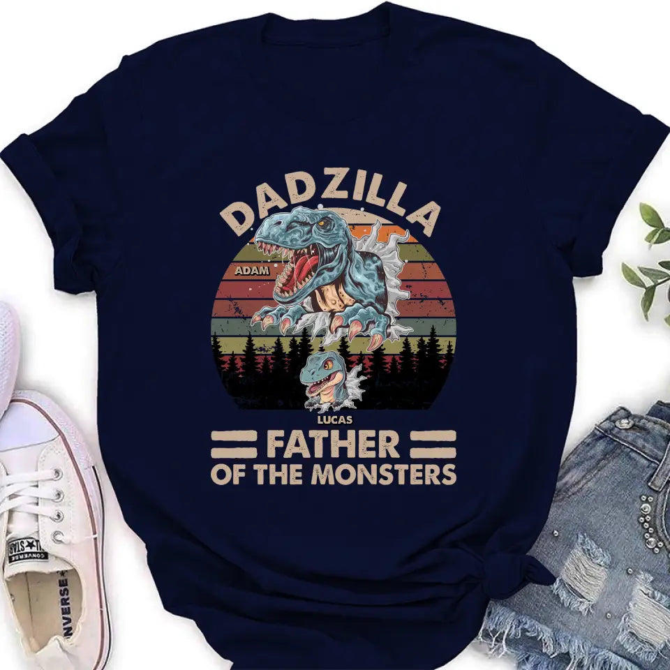 Personalized Father Dinosaur Shirt/Hoodie - Gift Idea For Dad/Father - Up to 5 Kids - Dadzilla Father Of The Monsters