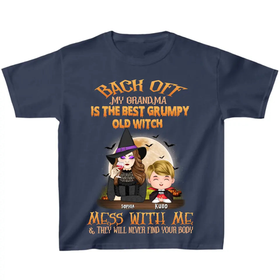 Personalized Halloween Kid T-Shirt - Halloween Gift Idea from Grandma - Back Off My Grandma Is The Best Grumpy Old Witch